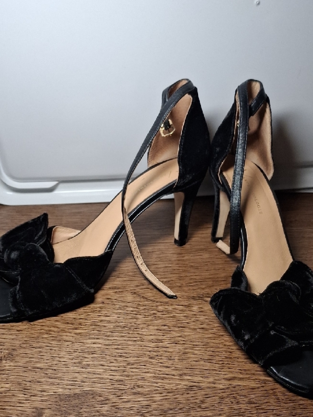 Anthropologie Black Velvet Bow Ankle-Strap Heels - Picture 4 of 7